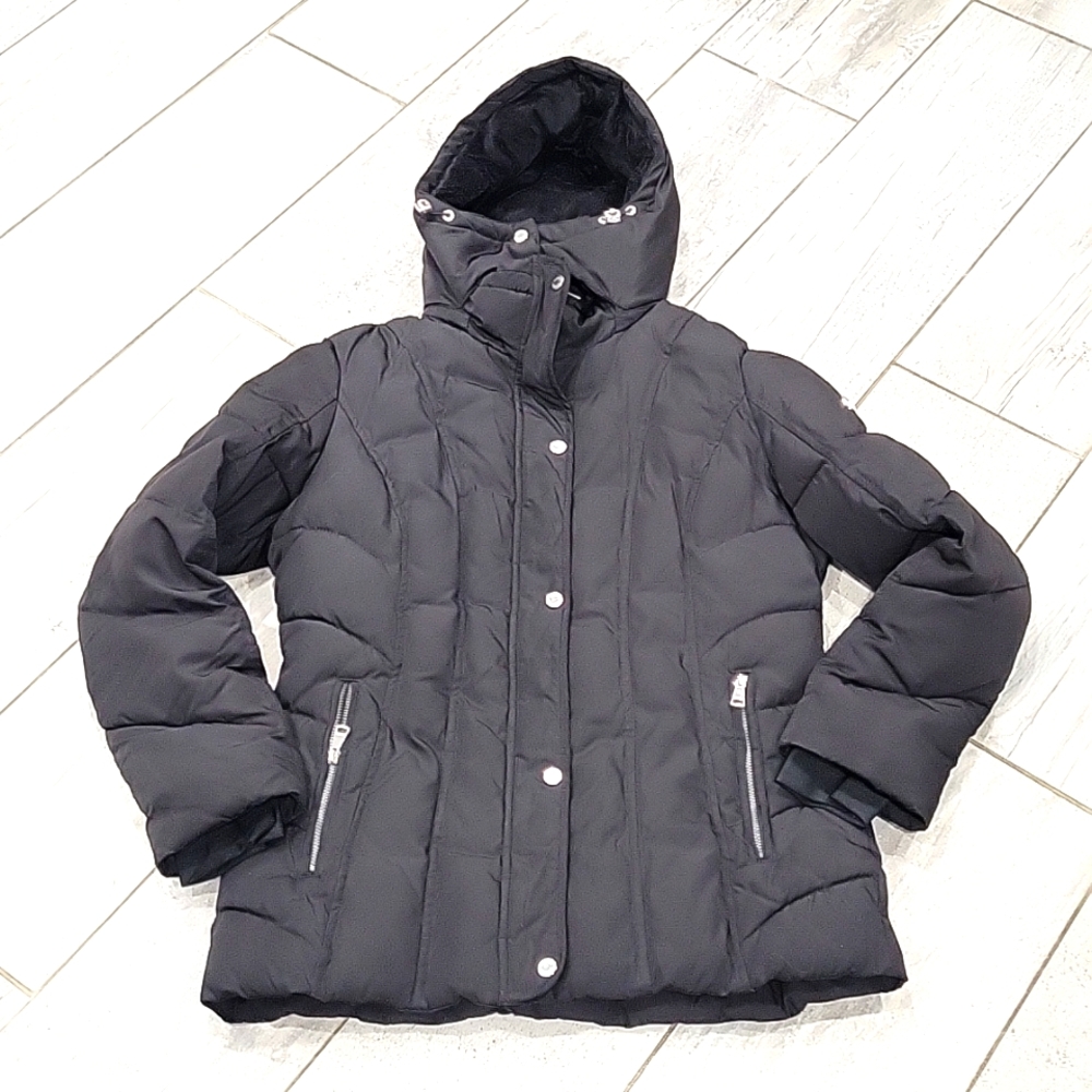 Calvin Klein black coat 2 inside pocket with detachable hood Size medium #cj